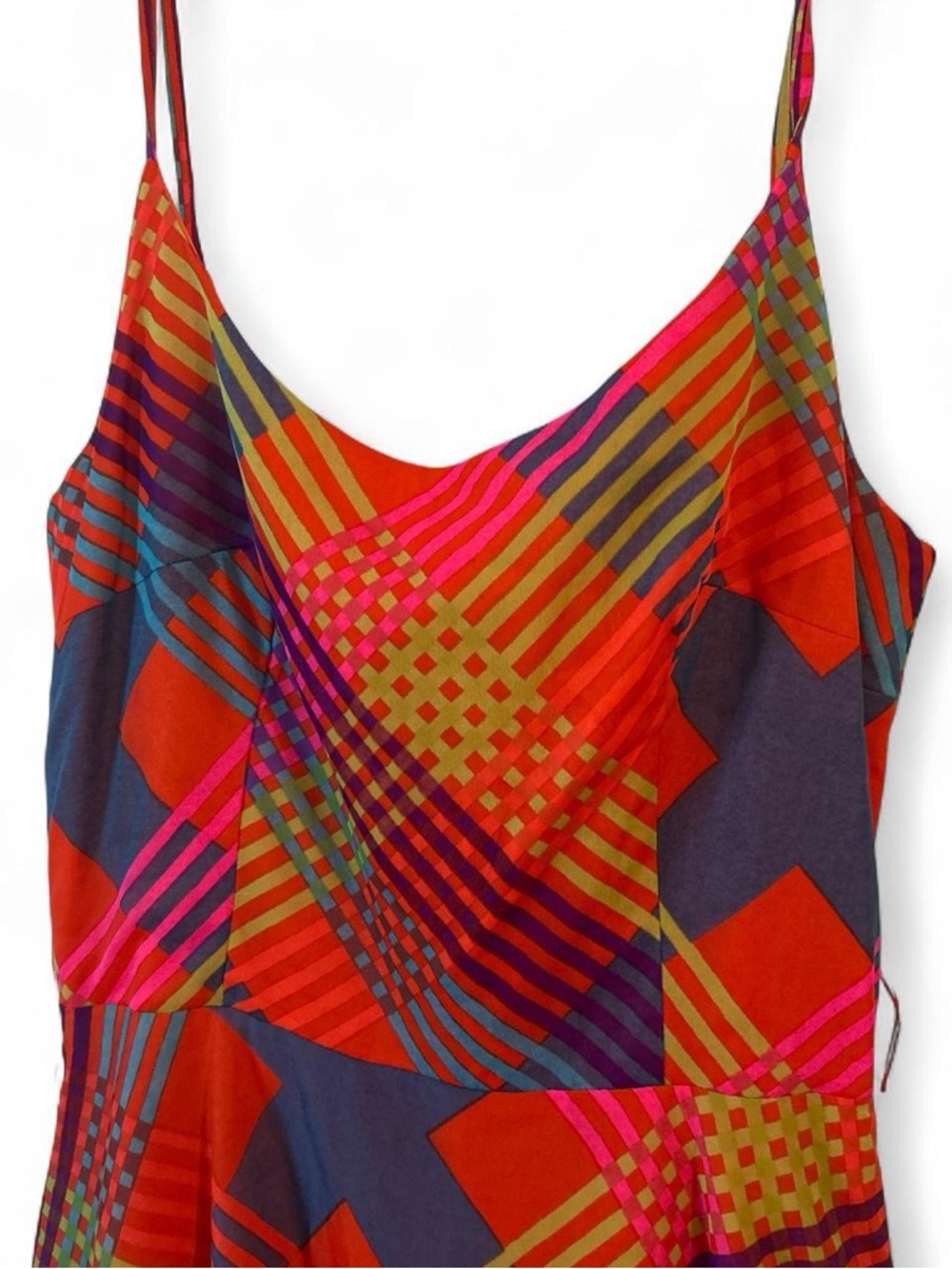 Coco California 70’s Bohemian Vibrant Plaid Strappy Maxi Silhouette Dress - Picture 2 of 6
